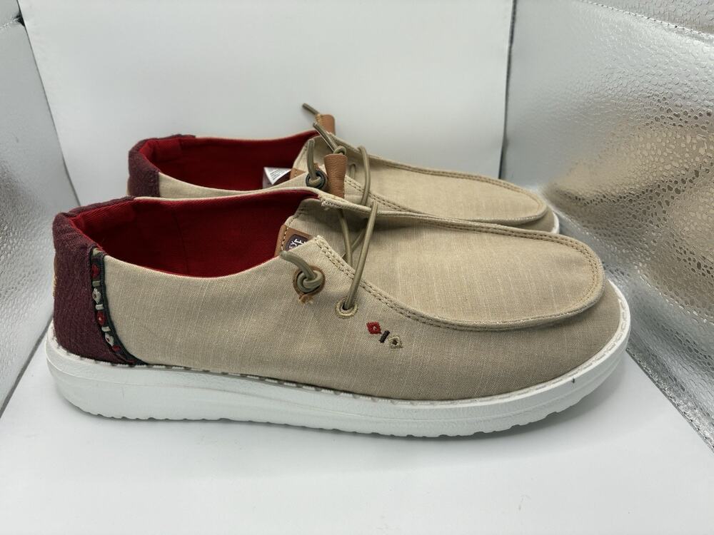 Hey Dude Wendy Chambray Boho Womens 8 Tan Slip On Loafers Boho Chic Comfort